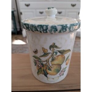 Vintage Himark Ceramic Canister‎ "Apples" Ceramic Jar with Lid Made in Italy